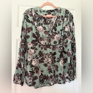 LOFT Mint Green Floral V-Neck Tunic Top